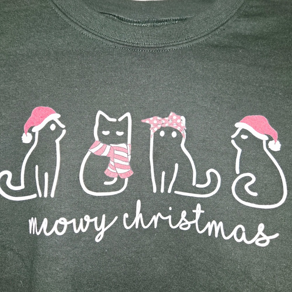 Gildan Heavy Blend Meowy Christmas Cats Green Sweatshirt XL Holiday